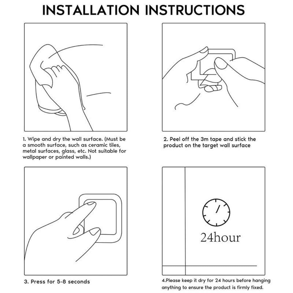 Self-Adhesive Hook Kitchen Bathroom Wall Stainless Steel Sticky Hanger Black