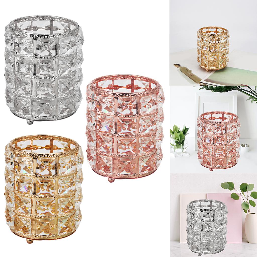 Women Crystal Makeup Storage Brush Holder Cosmetic Box  Golden