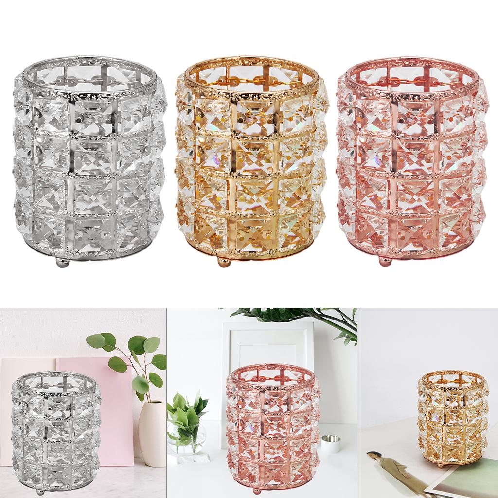 Women Crystal Makeup Storage Brush Holder Cosmetic Box  Golden