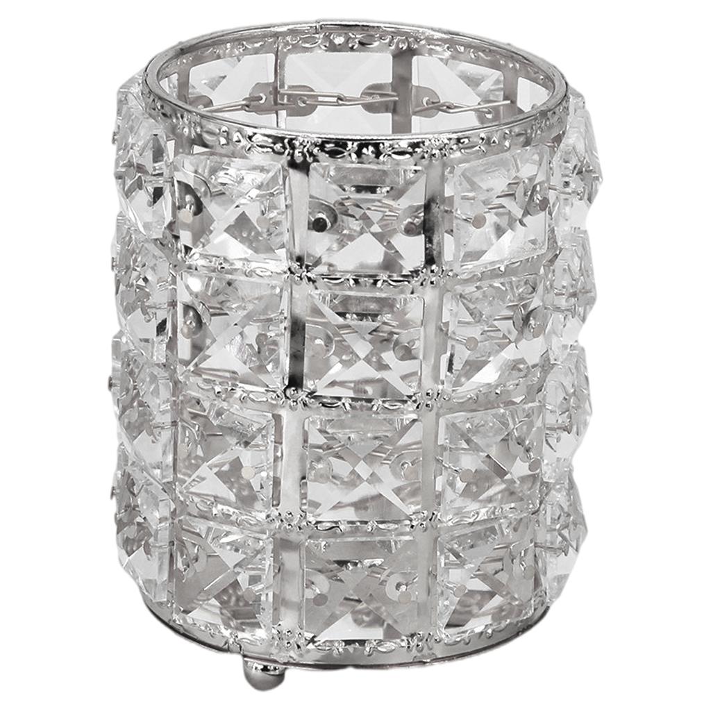 Women Crystal Makeup Storage Brush Holder Cosmetic Box  Silver