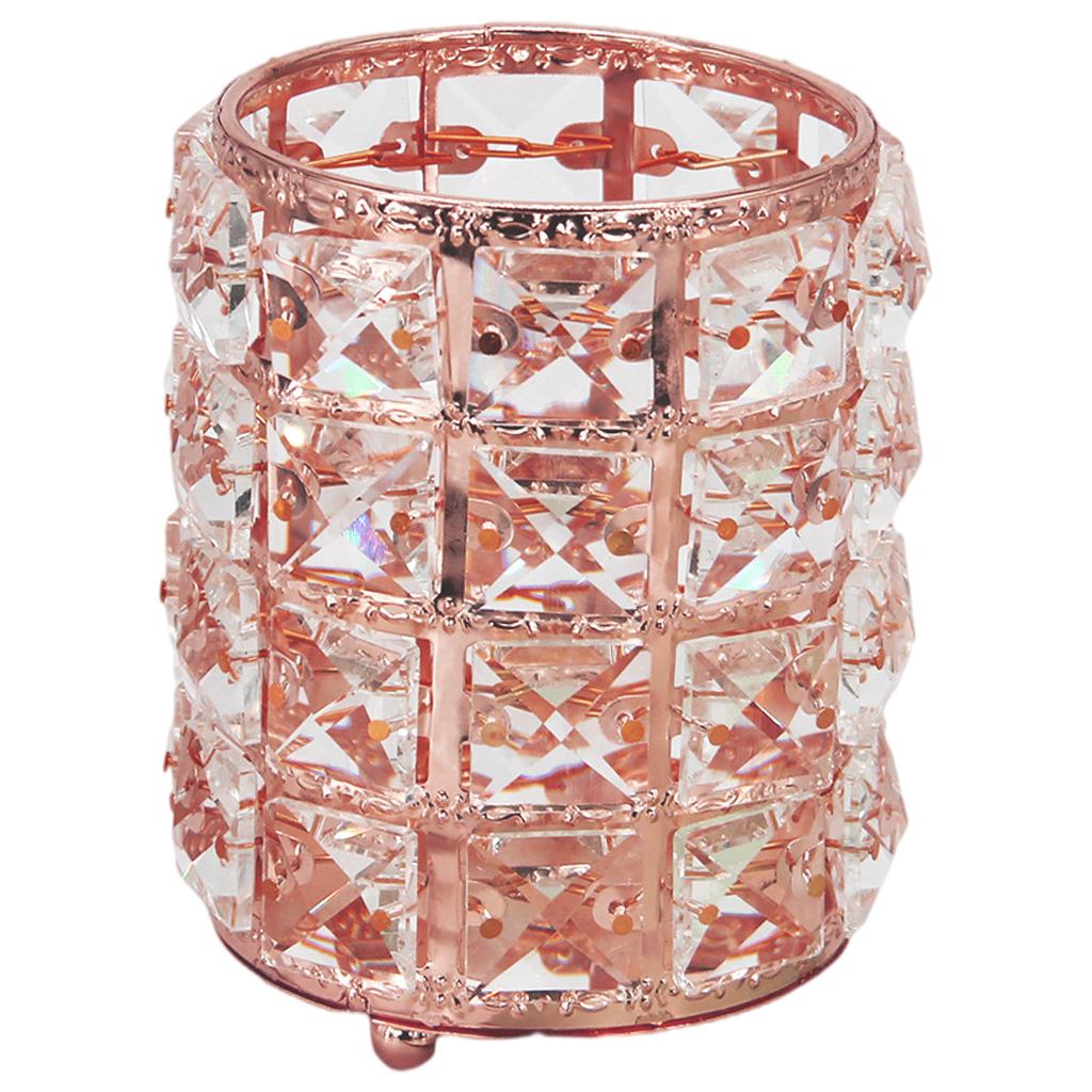 Women Crystal Makeup Storage Brush Holder Cosmetic Box  Rose Gold