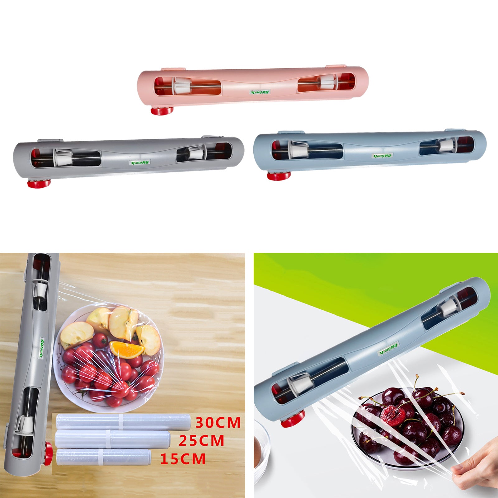 Refillable Wrap Foil Dispenser Magnetic Cling Film Cutter Kitchen Organizer pink