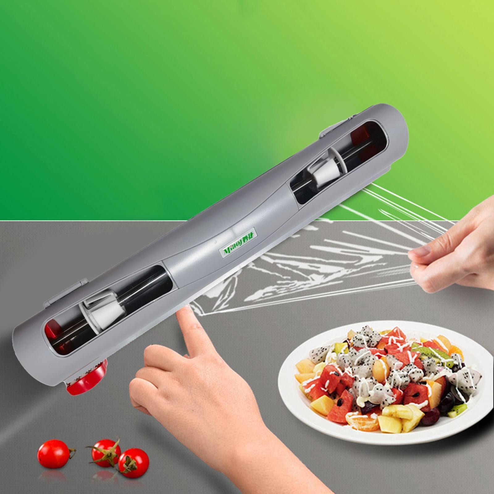 Refillable Wrap Foil Dispenser Magnetic Cling Film Cutter Kitchen Organizer gray