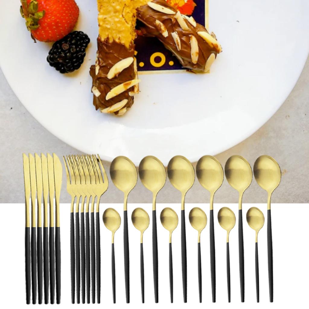 Cutlery Set Stainless Flatware Eating Tableware Cutlery  Black Golden