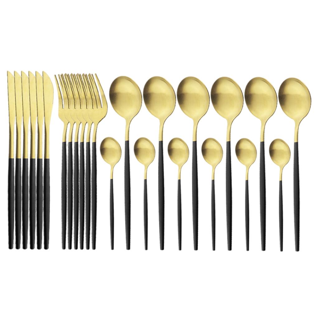 Cutlery Set Stainless Flatware Eating Tableware Cutlery  Black Golden