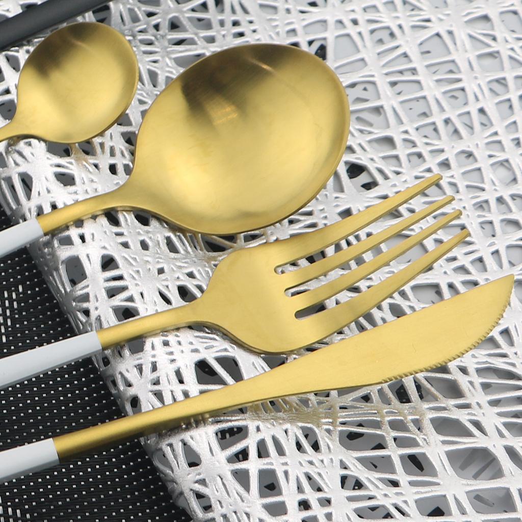 Cutlery Set Stainless Flatware Eating Tableware Cutlery  White Golden