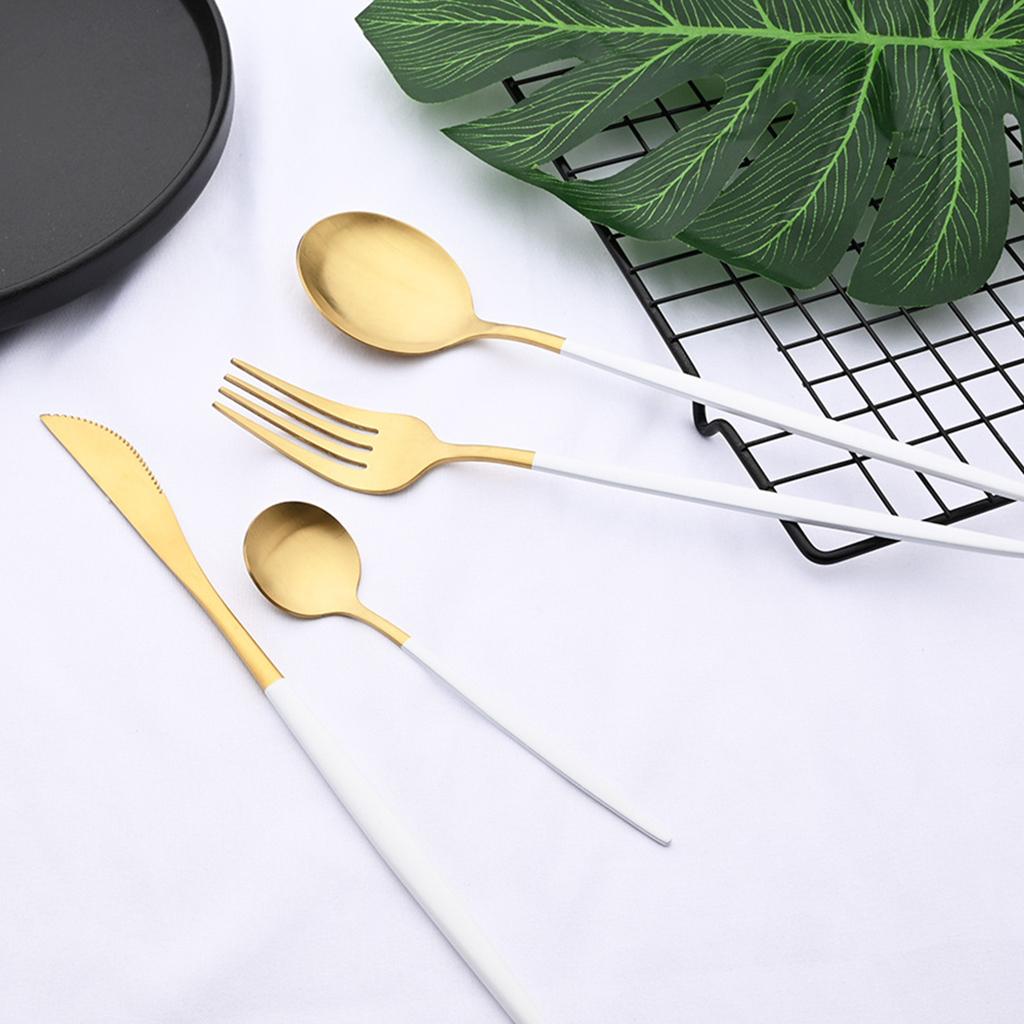 Cutlery Set Stainless Flatware Eating Tableware Cutlery  White Golden