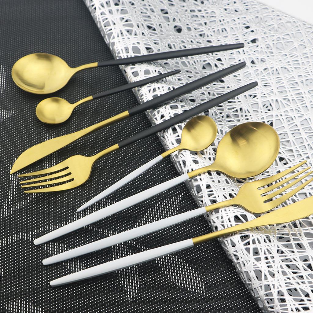 Cutlery Set Stainless Flatware Eating Tableware Cutlery  White Golden