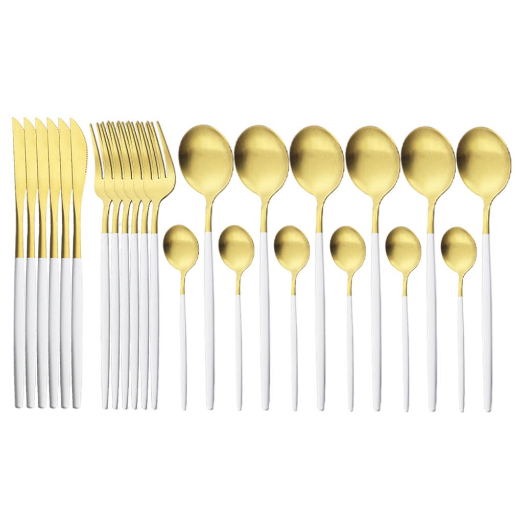 Cutlery Set Stainless Flatware Eating Tableware Cutlery  White Golden