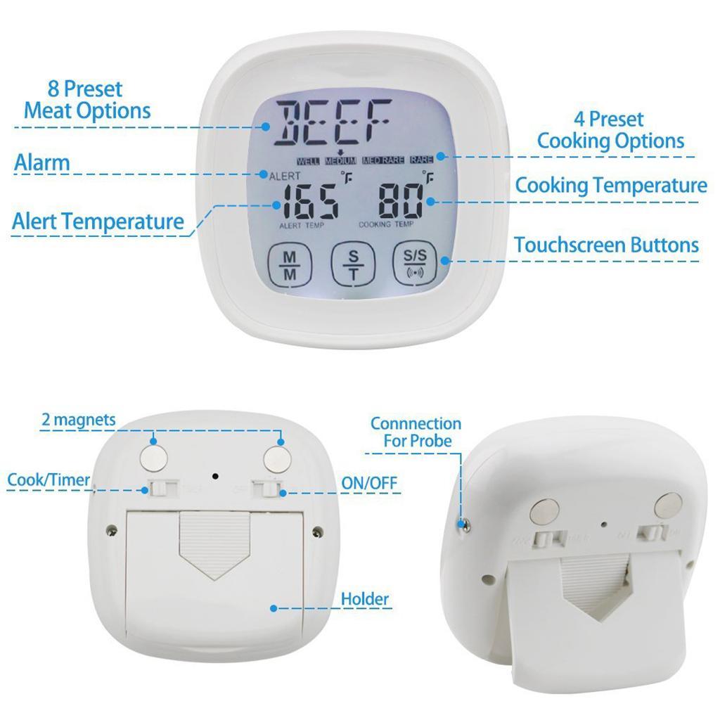 Digital Portable Food Thermometer for Cooking with Brackets Deep Fry Kitchen White
