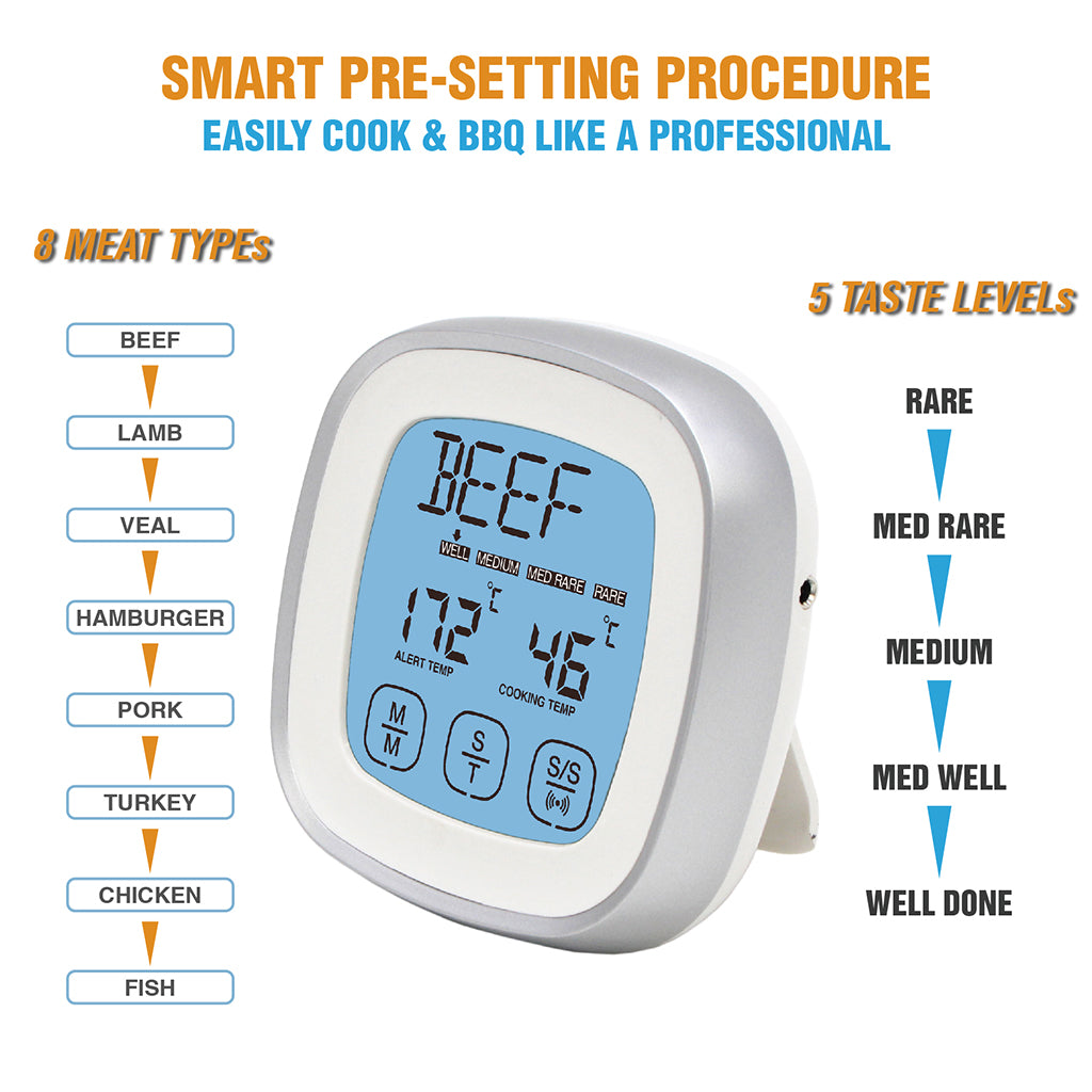 Digital Portable Food Thermometer for Cooking with Brackets Deep Fry Kitchen White Silver
