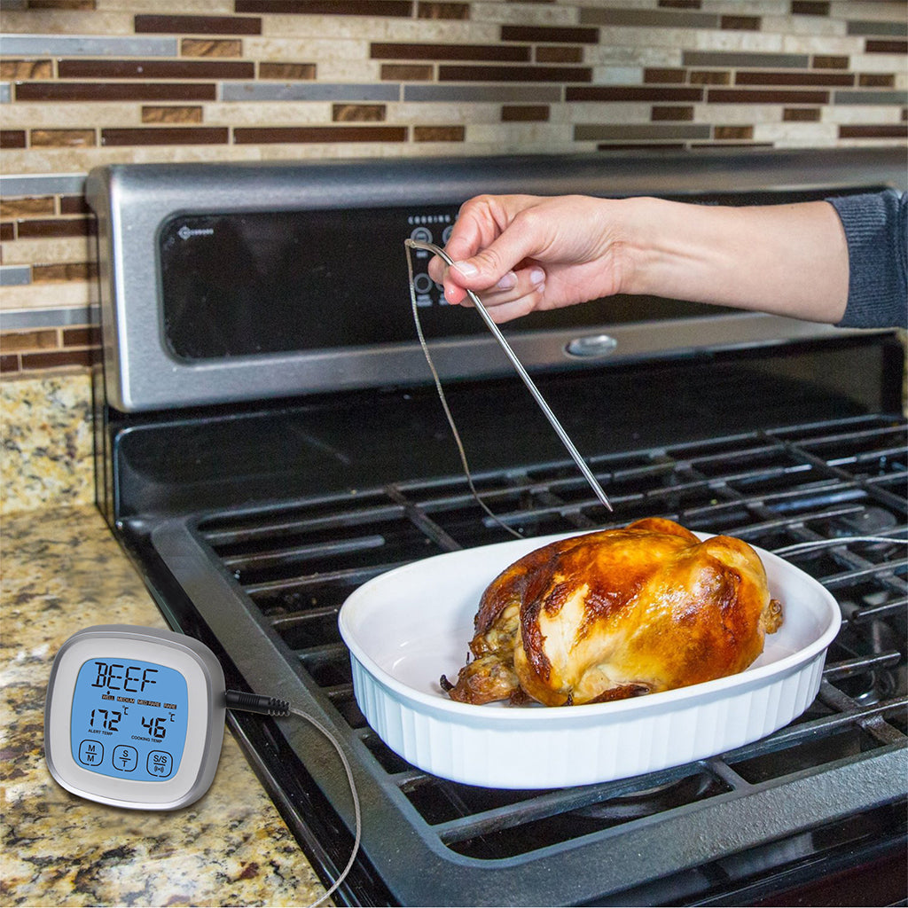 Digital Portable Food Thermometer for Cooking with Brackets Deep Fry Kitchen White Silver
