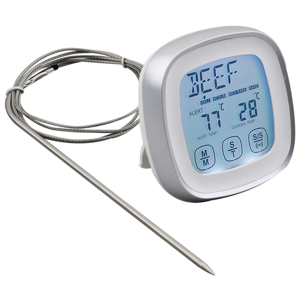 Digital Portable Food Thermometer for Cooking with Brackets Deep Fry Kitchen White Silver