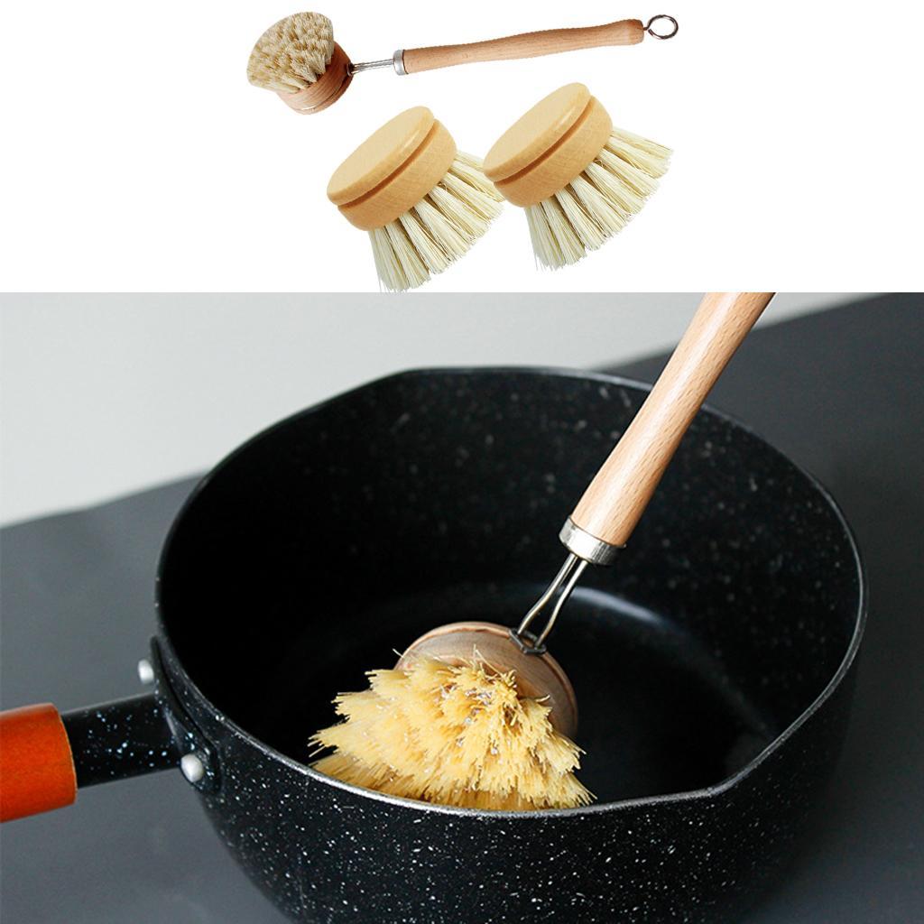 Multifunctional Pot Brush Wood Handle Pan Kitchen Brushes Natural Sisal