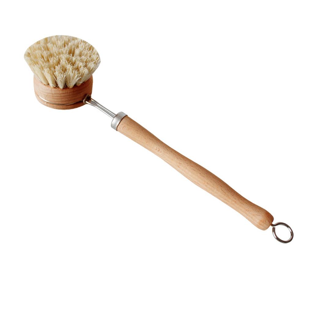 Multifunctional Pot Brush Wood Handle Pan Kitchen Brushes Natural Sisal