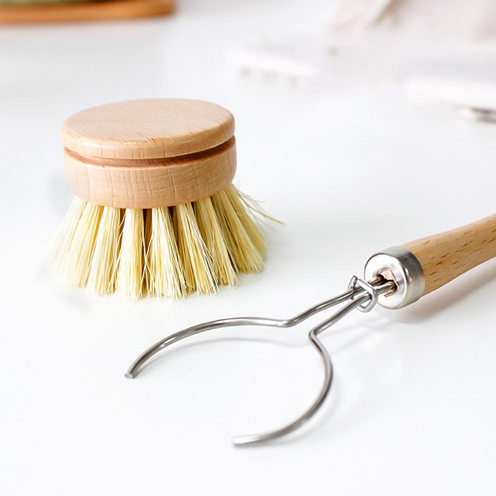 Multifunctional Pot Brush Wood Handle Pan Kitchen Brushes Natural Sisal