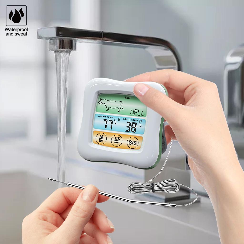 Digital Meat Thermometer Instant Read Timer Function Stainless Steel Probe white