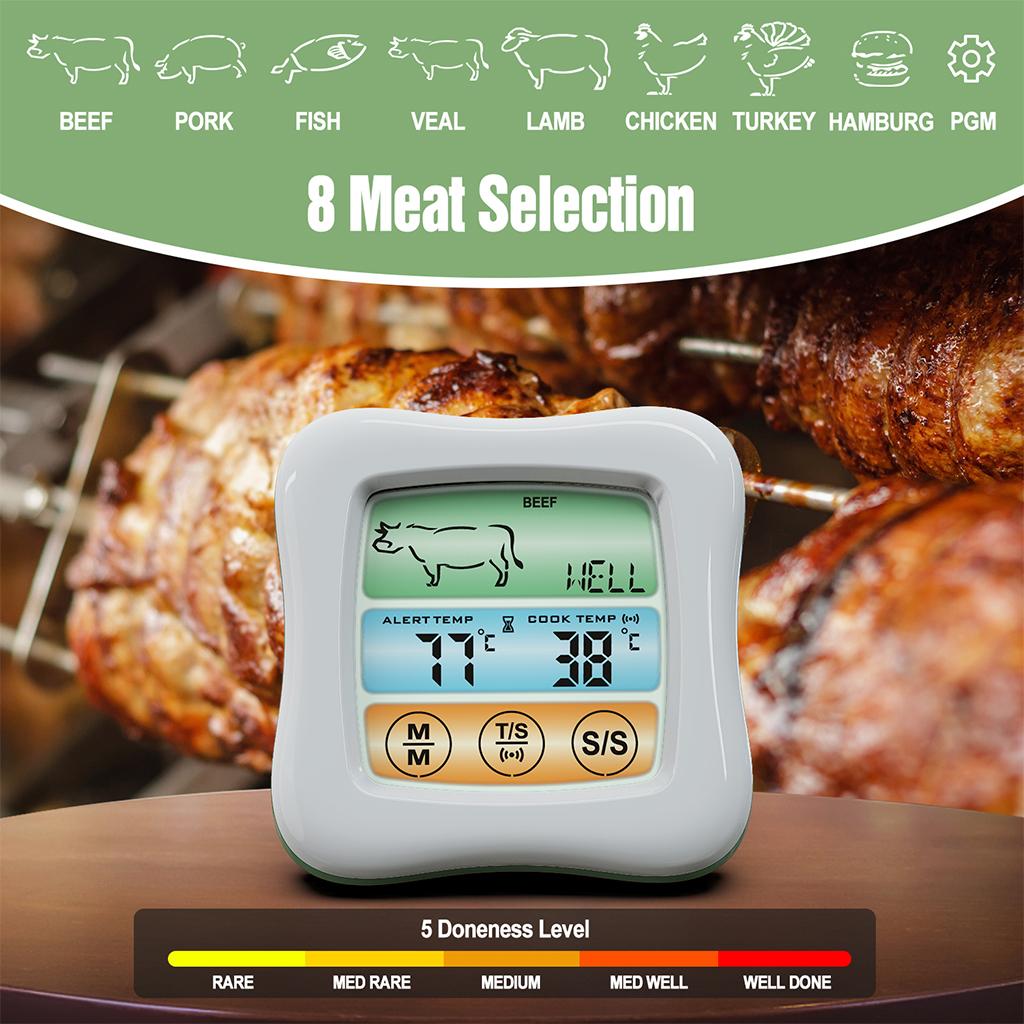 Digital Meat Thermometer Instant Read Timer Function Stainless Steel Probe white