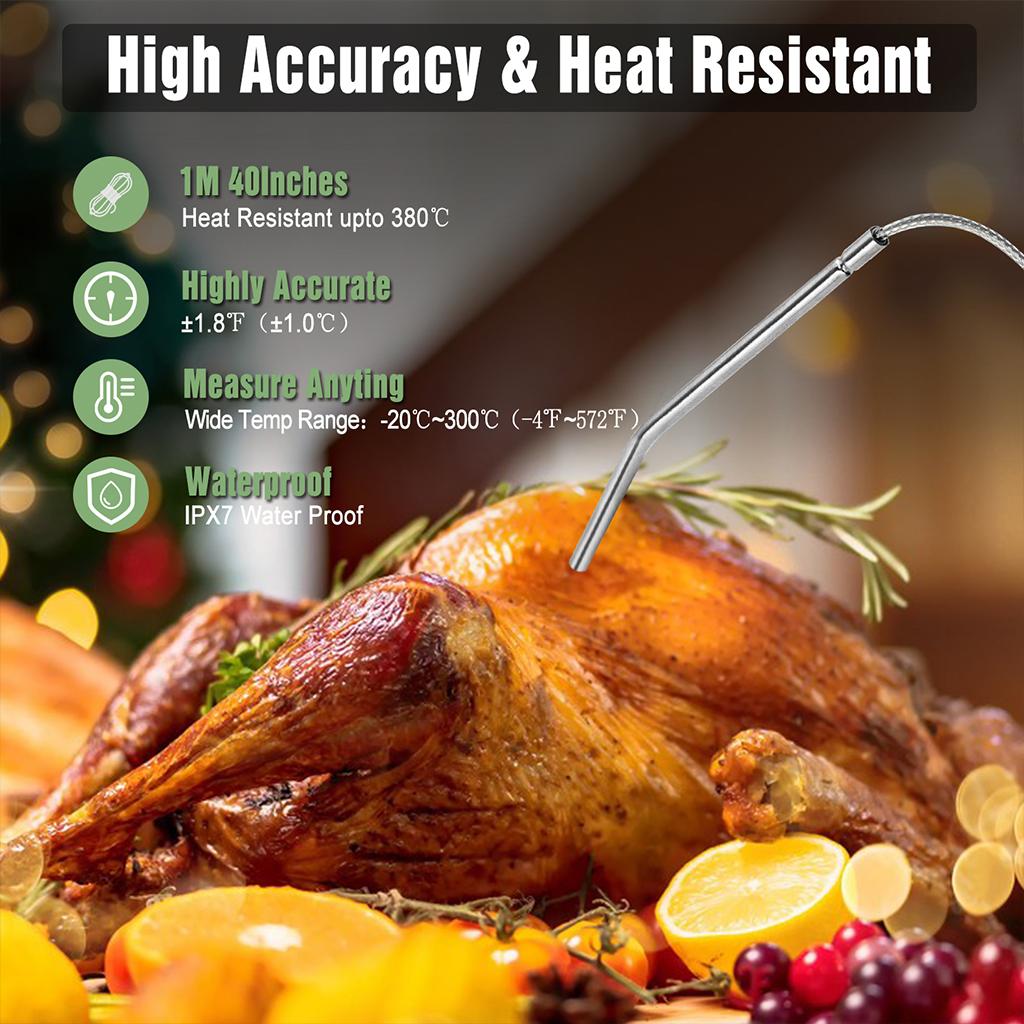 Digital Meat Thermometer Instant Read Timer Function Stainless Steel Probe white