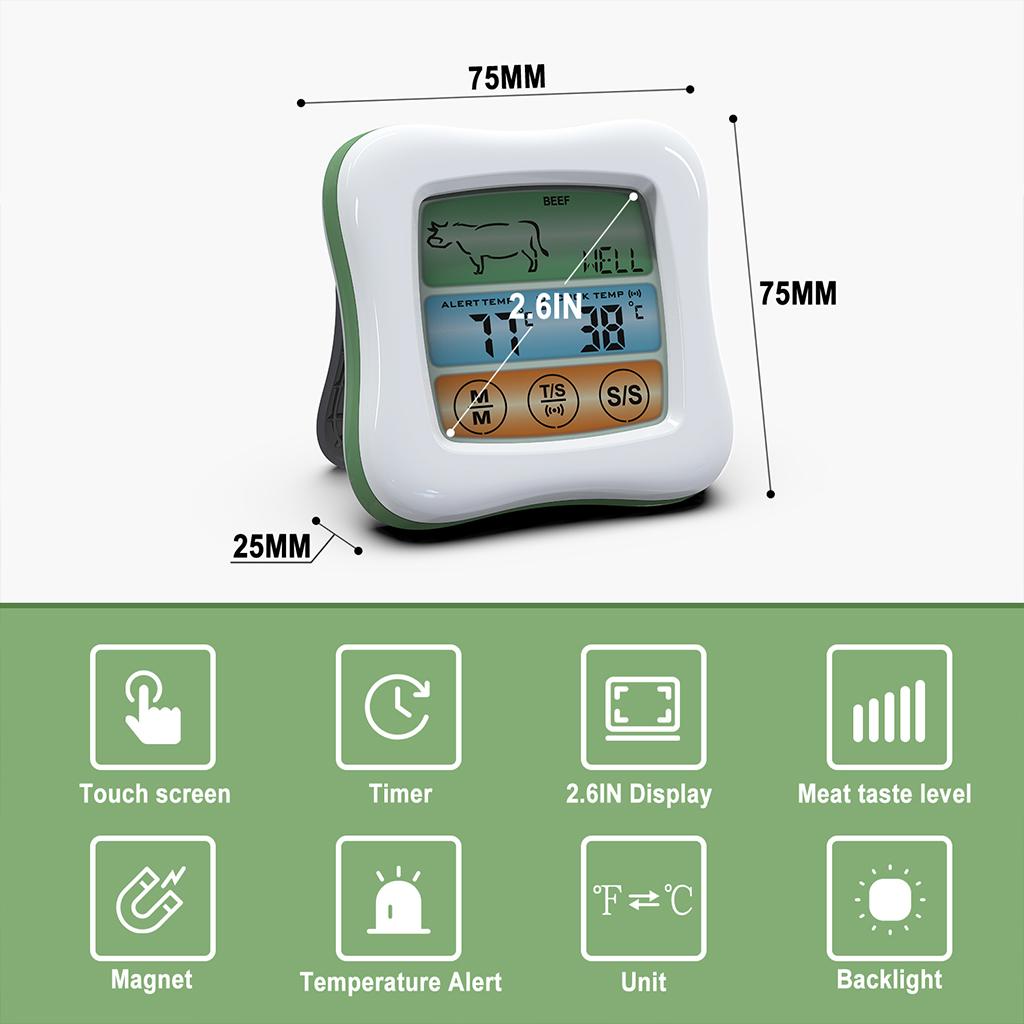 Digital Meat Thermometer Instant Read Timer Function Stainless Steel Probe white