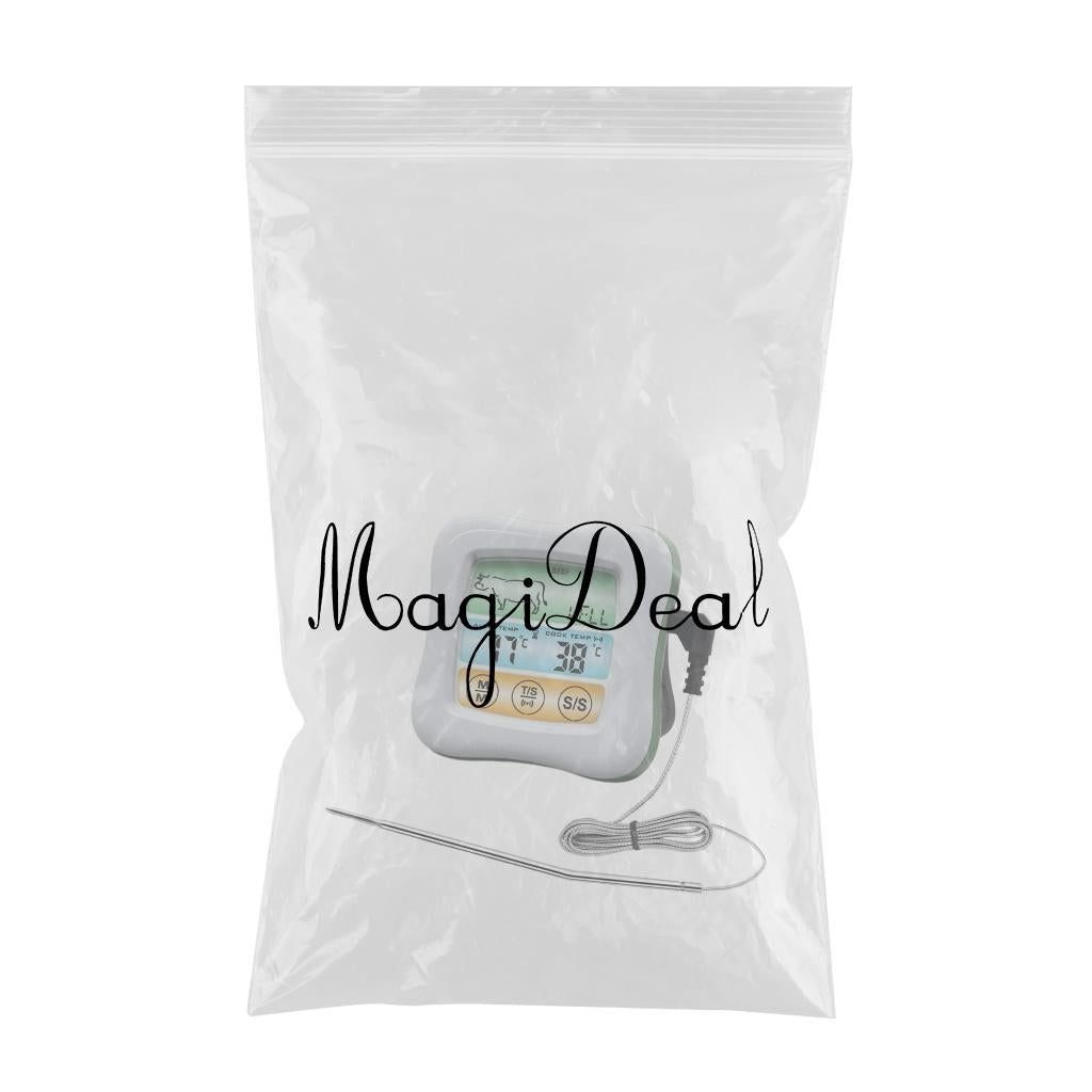 Digital Meat Thermometer Instant Read Timer Function Stainless Steel Probe white