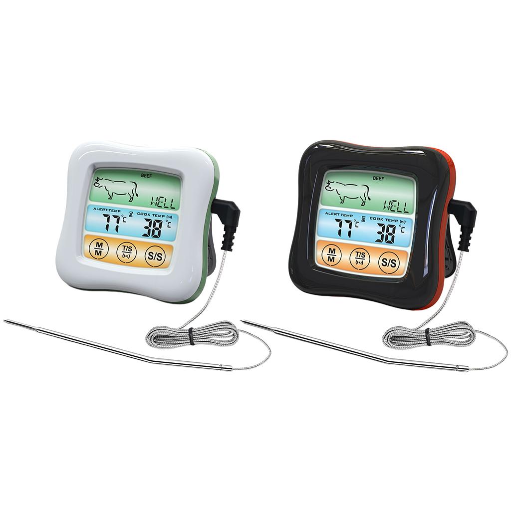 Digital Meat Thermometer Instant Read Timer Function Stainless Steel Probe white