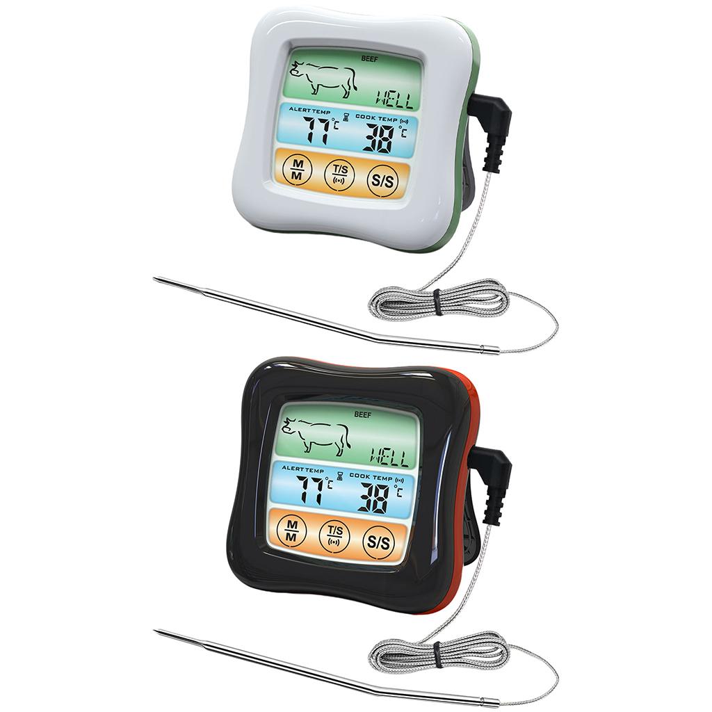 Digital Meat Thermometer Instant Read Timer Function Stainless Steel Probe white