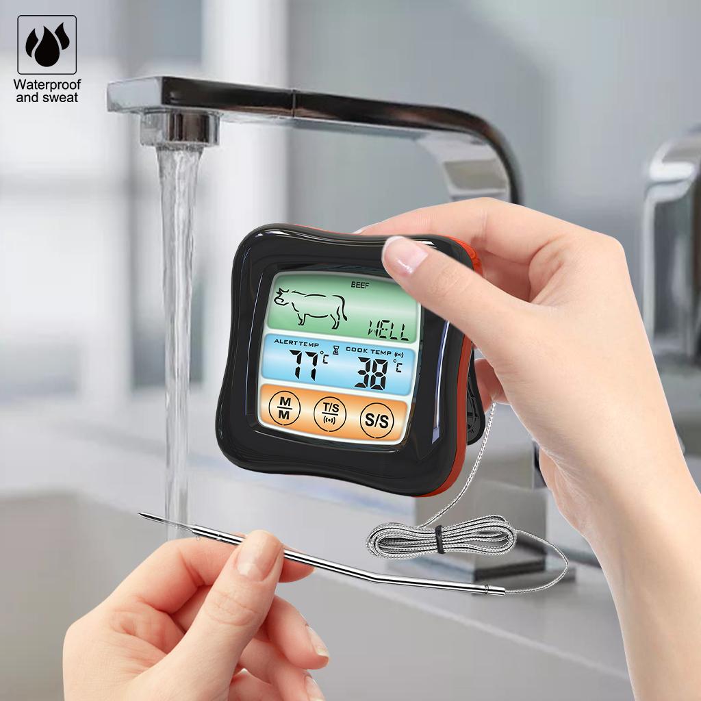 Digital Meat Thermometer Instant Read Timer Function Stainless Steel Probe black