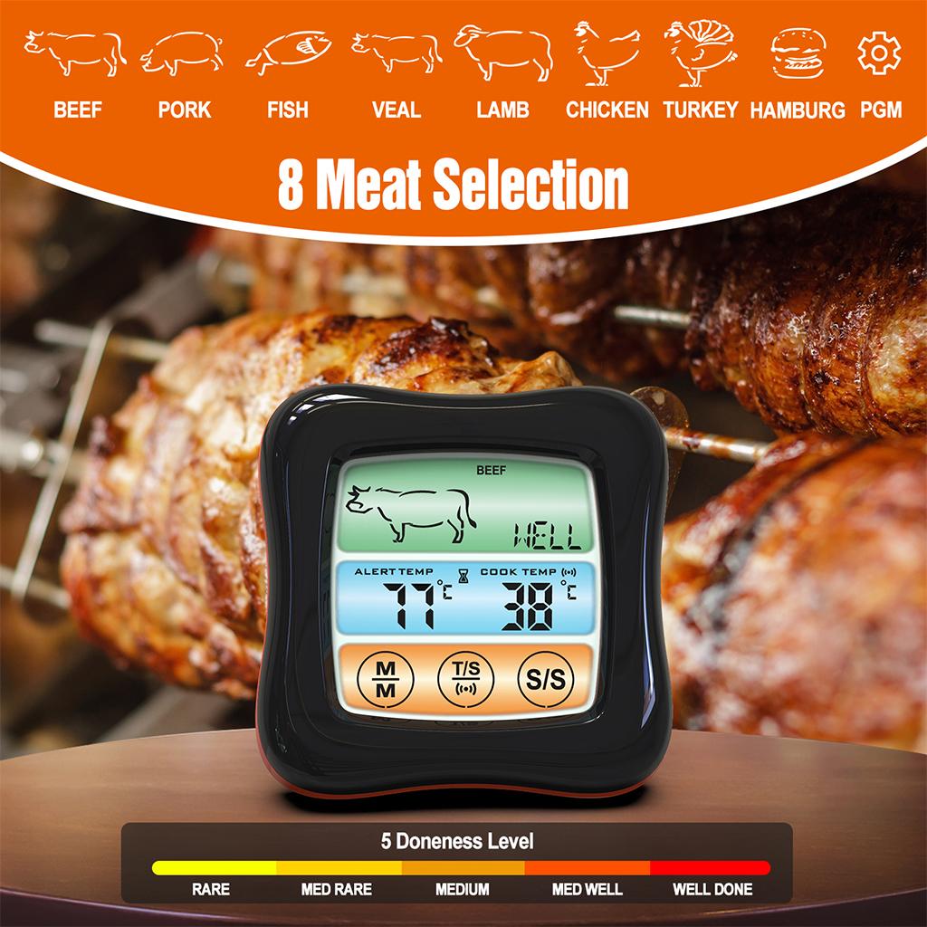 Digital Meat Thermometer Instant Read Timer Function Stainless Steel Probe black