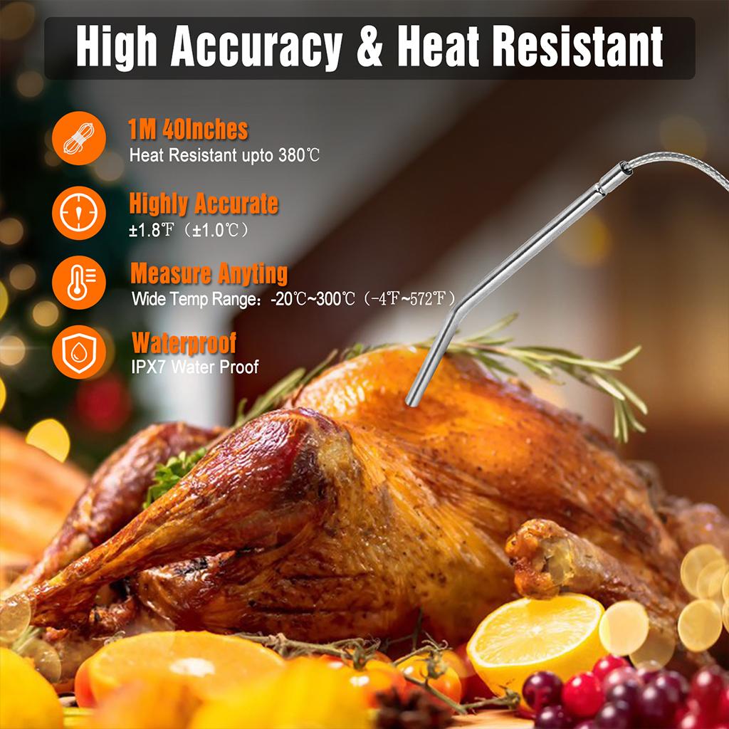 Digital Meat Thermometer Instant Read Timer Function Stainless Steel Probe black