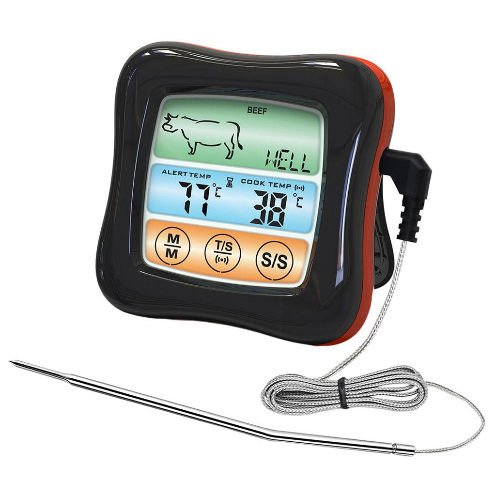 Digital Meat Thermometer Instant Read Timer Function Stainless Steel Probe black