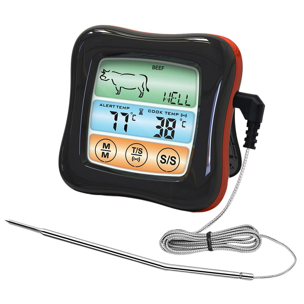 Digital Meat Thermometer Instant Read Timer Function Stainless Steel Probe black