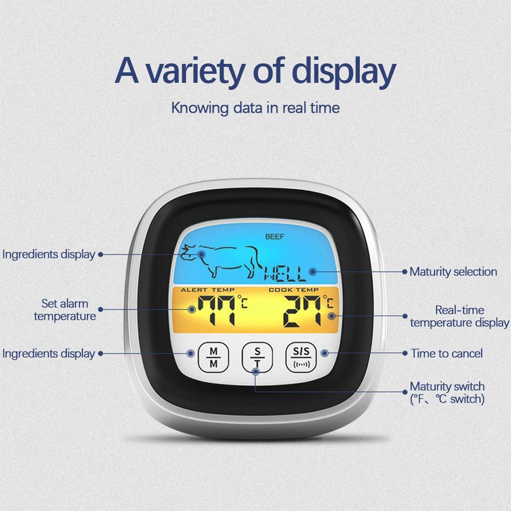 Digital Meat Thermometer LCD Display with Backlight for BBQ Cooking Accs Black