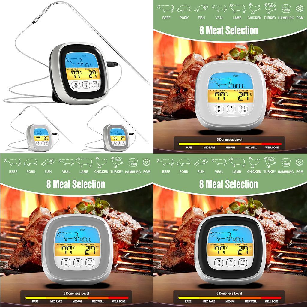 Digital Meat Thermometer LCD Display with Backlight for BBQ Cooking Accs Black