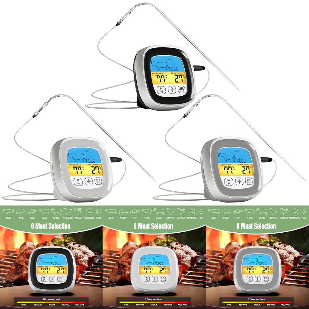 Digital Meat Thermometer LCD Display with Backlight for BBQ Cooking Accs Black