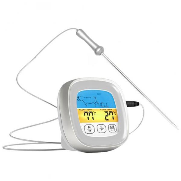 Digital Meat Thermometer LCD Display with Backlight for BBQ Cooking Accs White