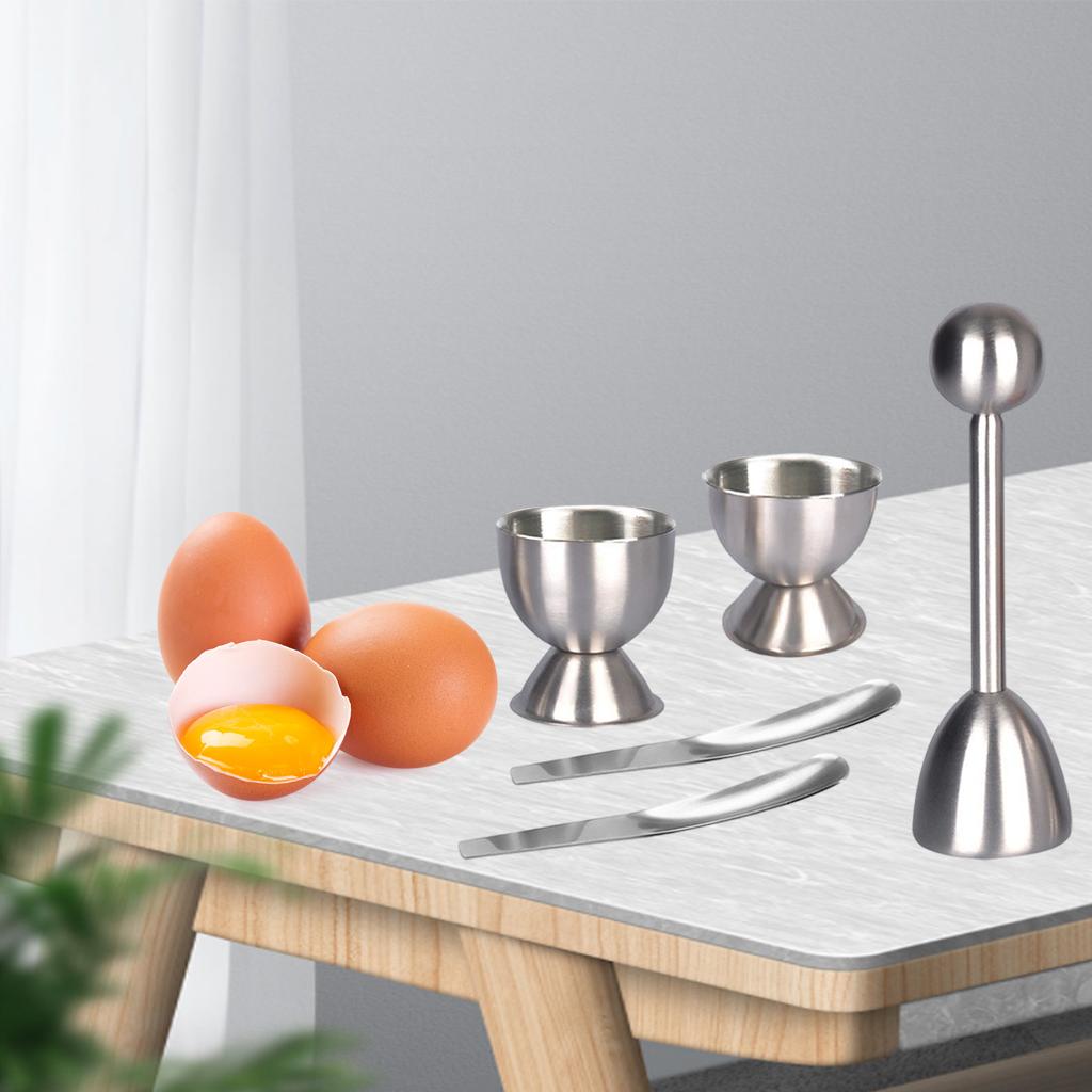 Stainless Steel Egg Topper Opener Soft Boiled Eggs with 2 Cups 2 Spoons