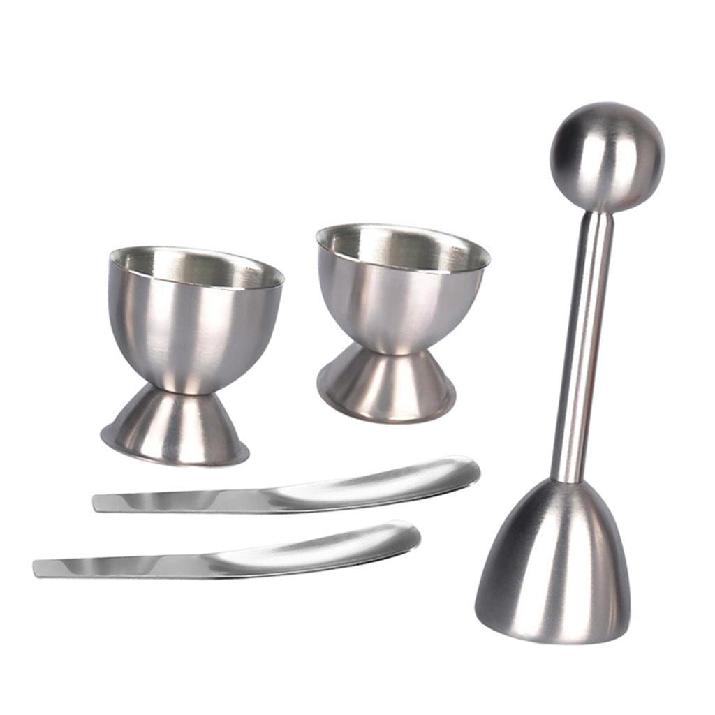 Stainless Steel Egg Topper Opener Soft Boiled Eggs with 2 Cups 2 Spoons