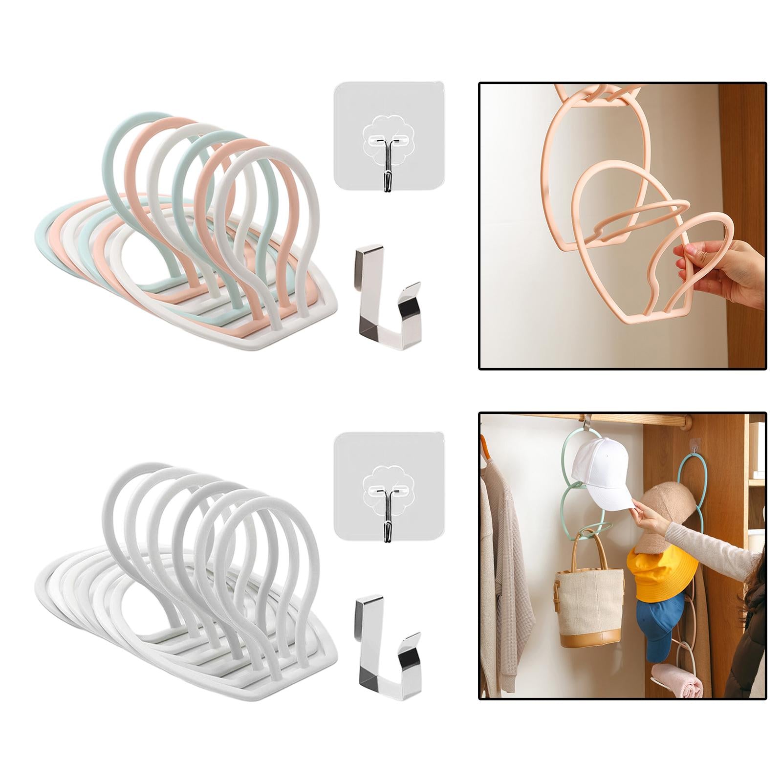 6 Rings Hat Racks Modular Adjustable Round for Back Door Baseball Closet white