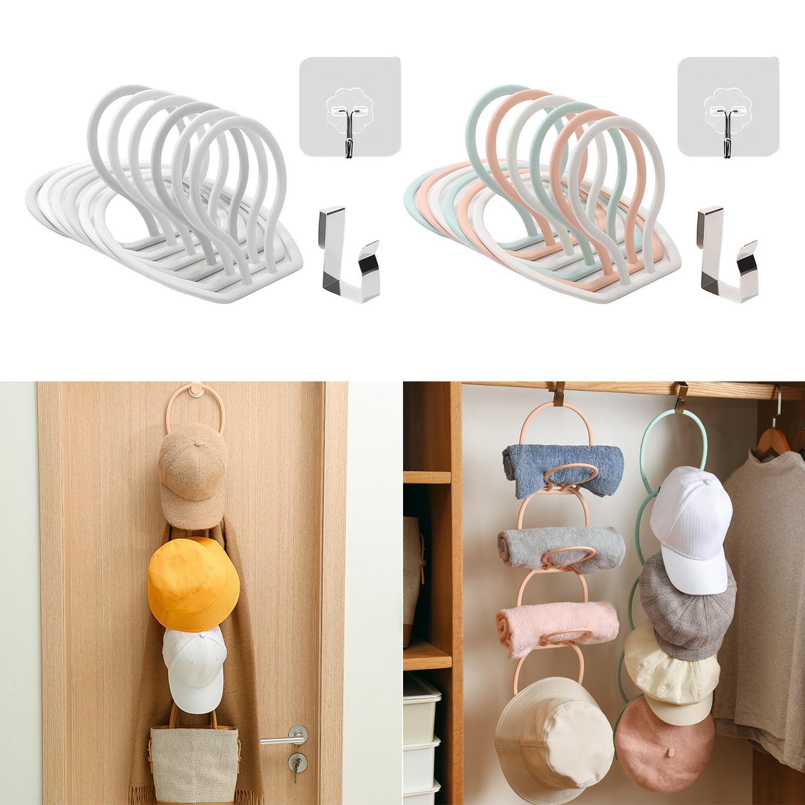 6 Rings Hat Racks Modular Adjustable Round for Back Door Baseball Closet white