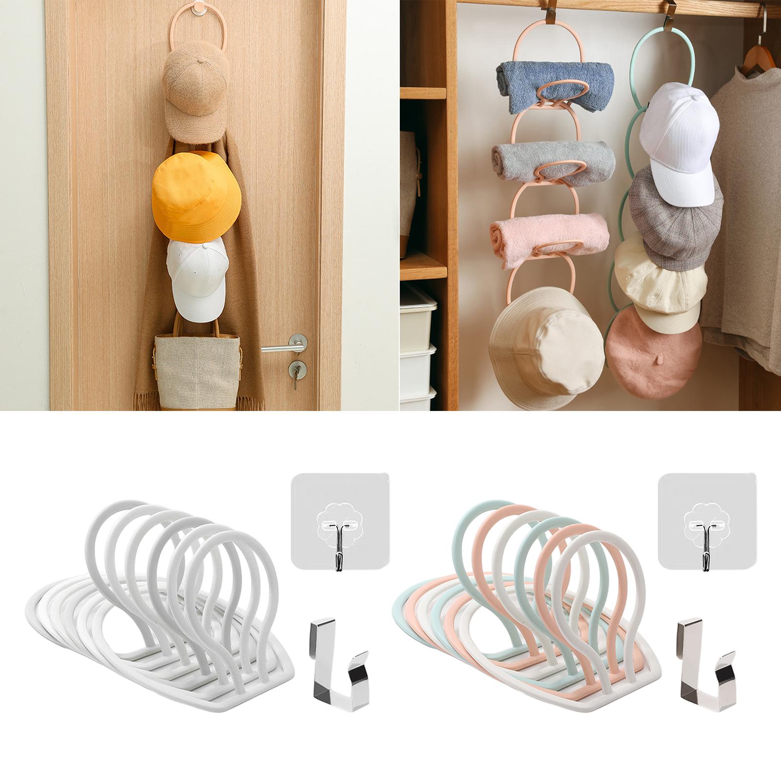 6 Rings Hat Racks Modular Adjustable Round for Back Door Baseball Closet white
