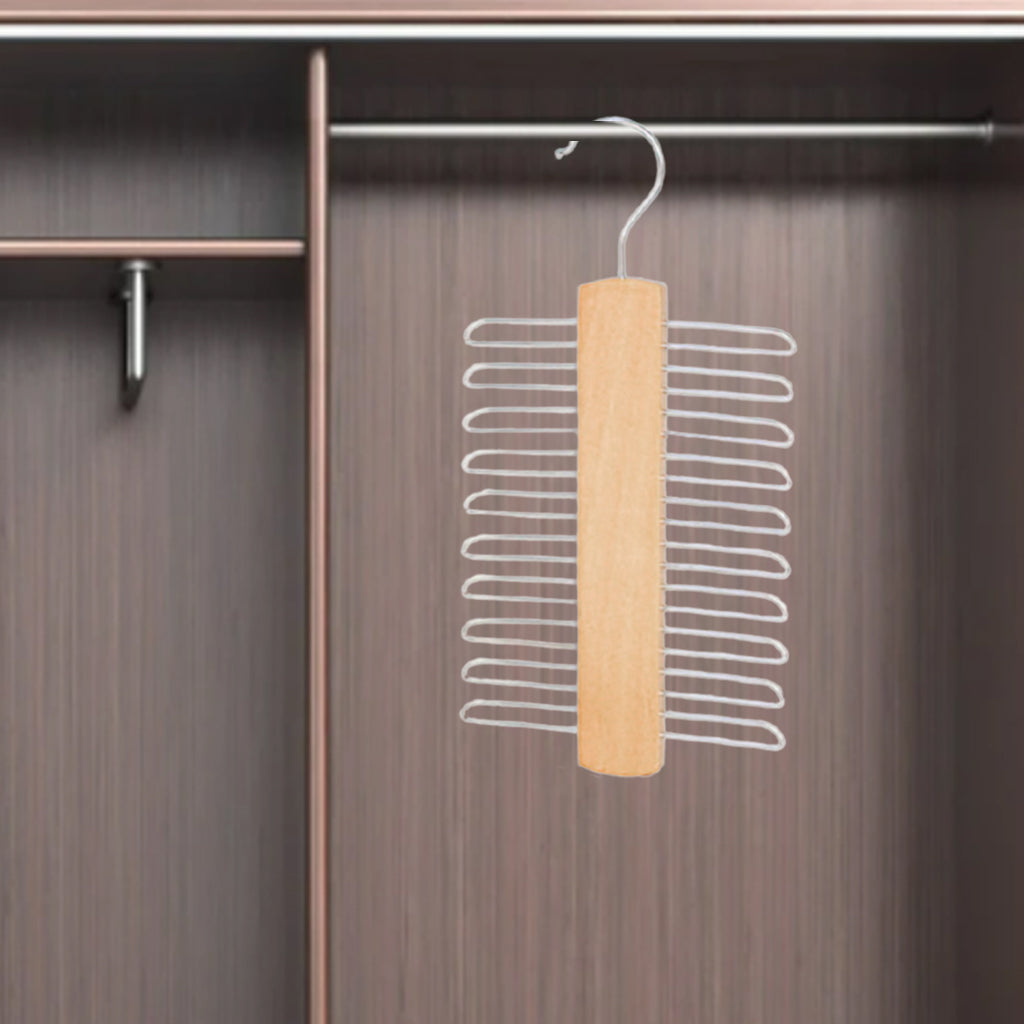 20Tie Wooden Belt Hanger Belt Scarf Holder Closet Organizer Rack Hook Hanger Beige