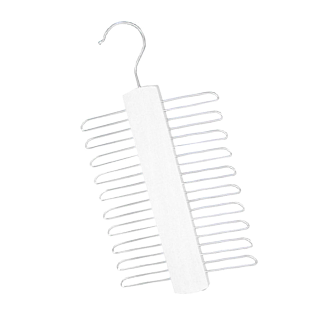 20Tie Wooden Belt Hanger Belt Scarf Holder Closet Organizer Rack Hook Hanger White