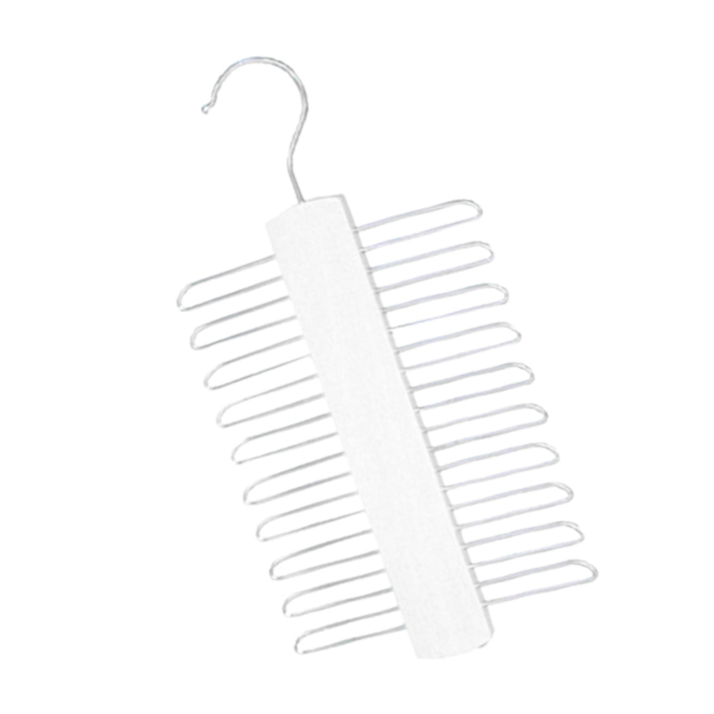 20Tie Wooden Belt Hanger Belt Scarf Holder Closet Organizer Rack Hook Hanger White
