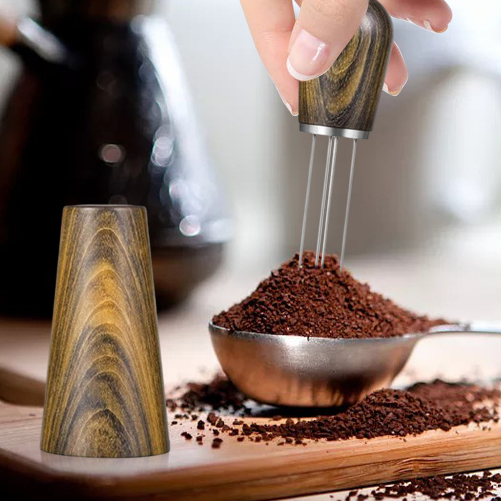 1pc Coffee Stirrer Coffee Needle Distributor with Holder 4-Pin Stirring Tool Rosewood