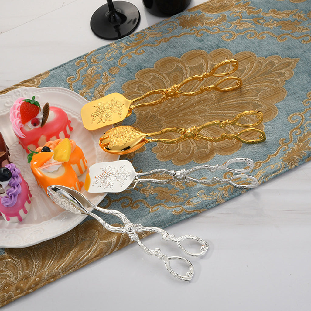 Kitchen Tongs  Food Serving Tongs  Dessert Clip Clamp Round Gold