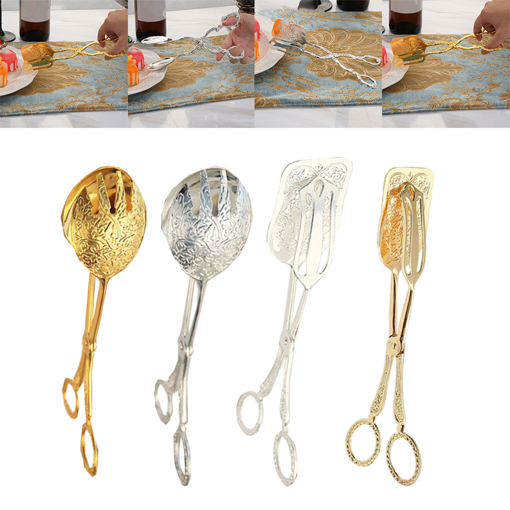 Kitchen Tongs  Food Serving Tongs  Dessert Clip Clamp Round Gold