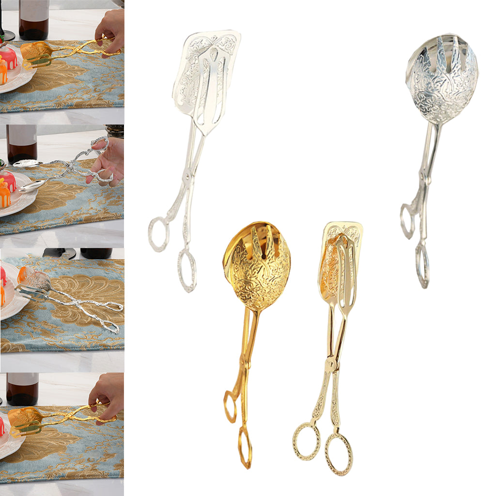 Kitchen Tongs  Food Serving Tongs  Dessert Clip Clamp Round Gold