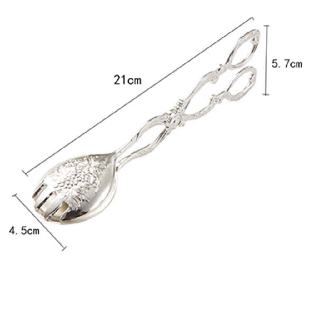 Kitchen Tongs  Food Serving Tongs  Dessert Clip Clamp Round Silver