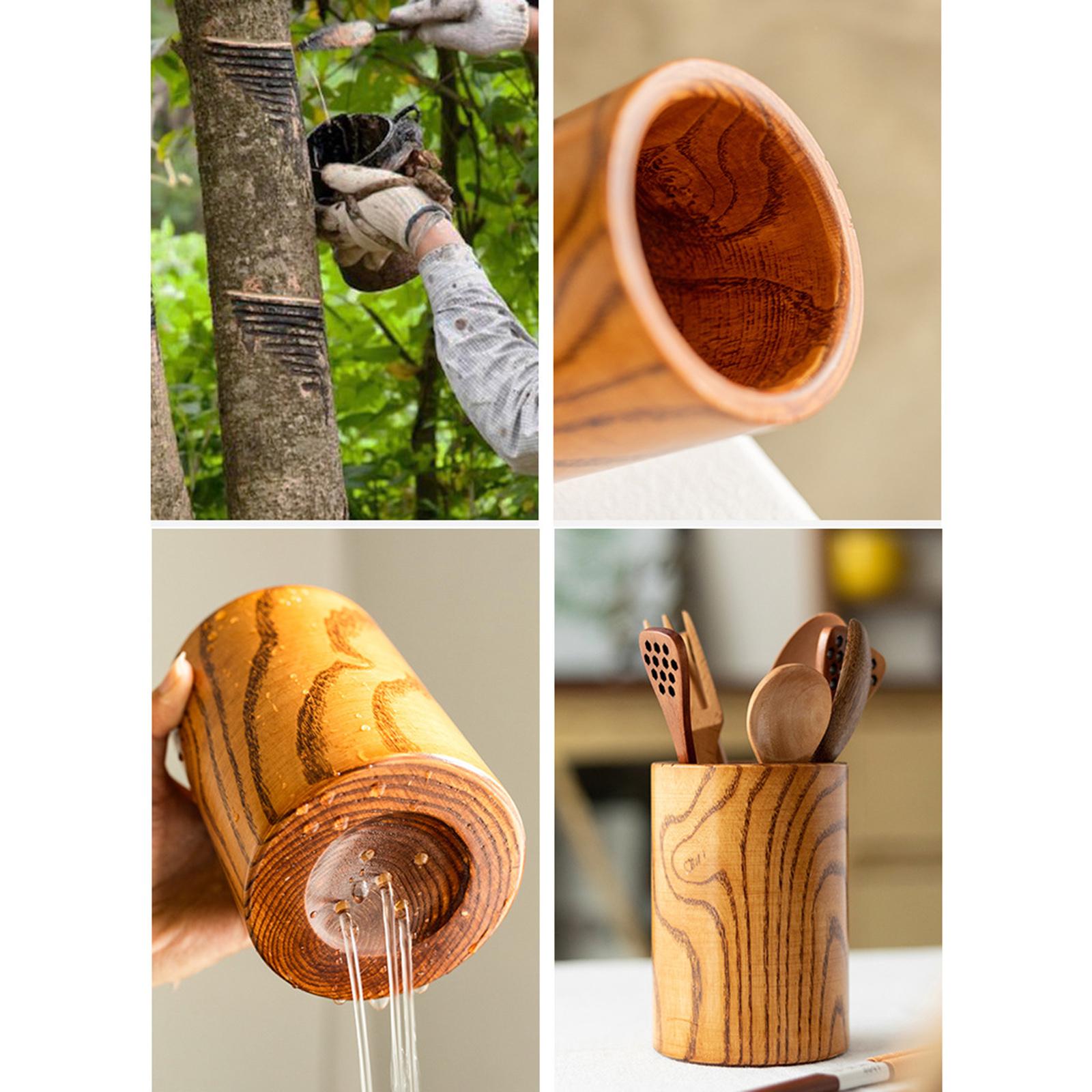 Round Wooden Utensil Holder Chopsticks Barrel Wooden Organizer for Home